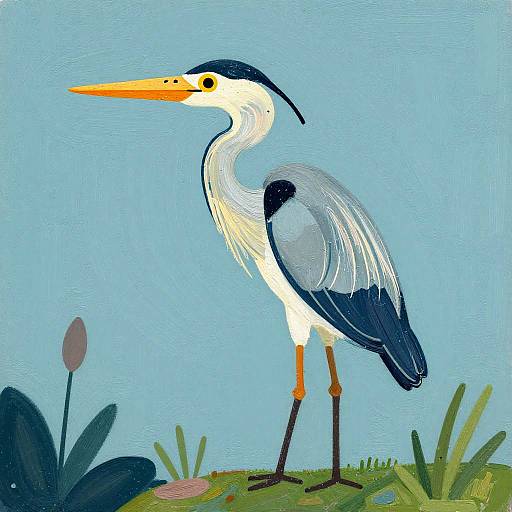 Vibrant Naive Art Heron