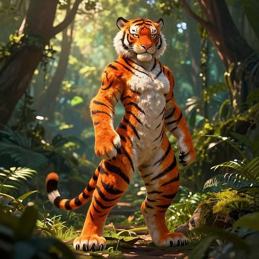 Confident Female Tiger Furry in Jungle