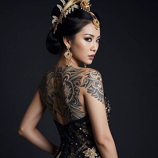 Asian Woman with Ornate Tattoo and Jewelry