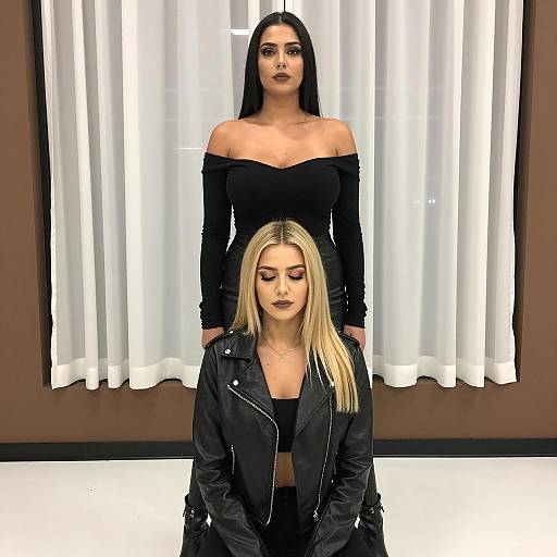 Stylish Women in Dark Fashion Indoors