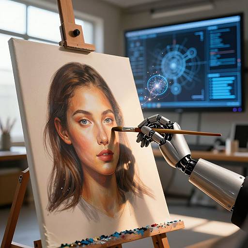 Robotic Hand Painting Photorealistic Portrait