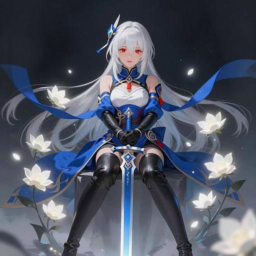White-Haired Anime Girl with Sword