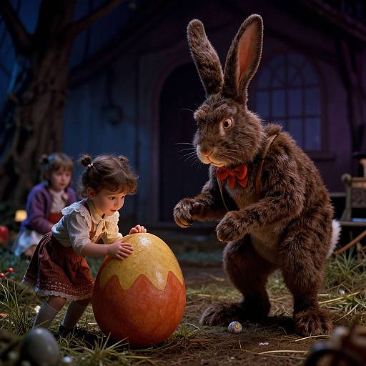 Easter Bunny With Child and Giant Egg