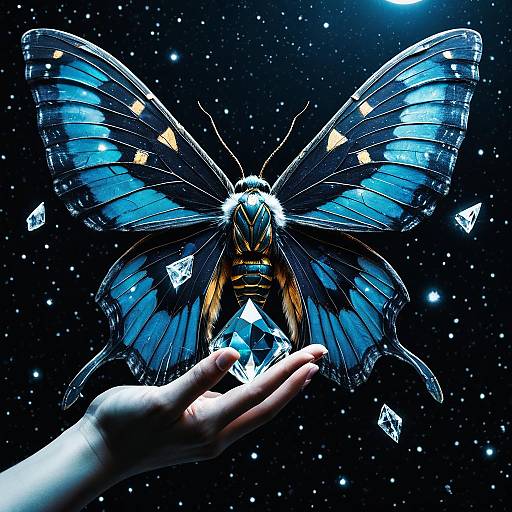 Titanic Moth Goddess Holding Crystal in Space