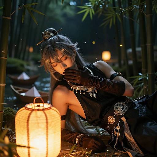 Cosplay of Aether from Genshin Impact in Bamboo Grove