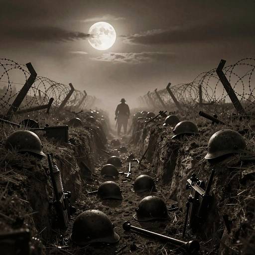 Eerie WW1 Trenches in Ghostly Moonlight