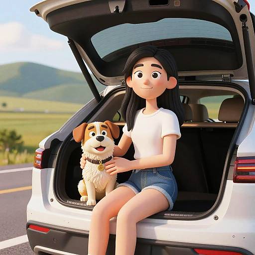 Joyful Road Trip: Woman and Dog
