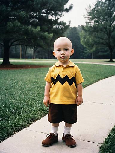 Toddler in Charlie Brown Costume Outdoors