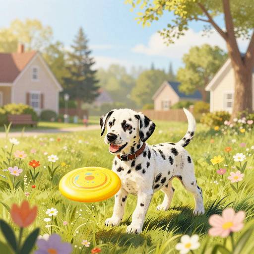 Cheerful Dalmatian Puppy in Spring Park