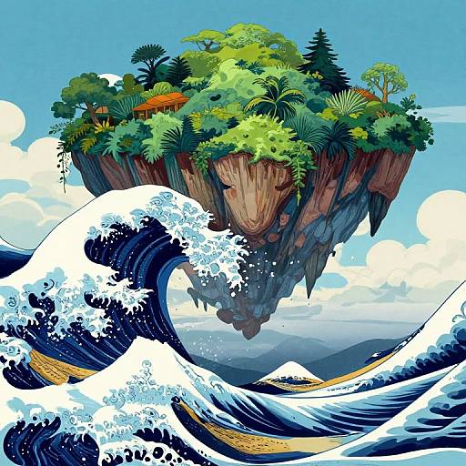 Fantastical Wave with Floating Island
