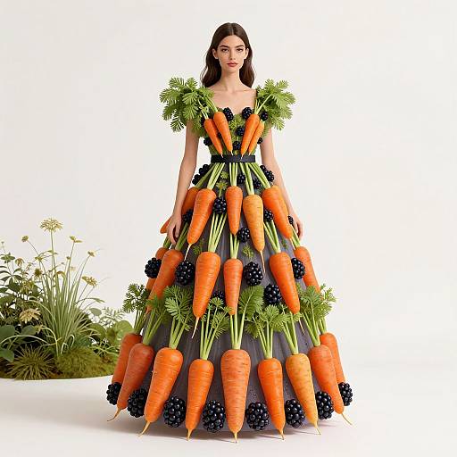 Vibrant Fashion Illustration with Carrot Dress