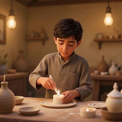 Cute Pakistani Kid Making Clay Candles
