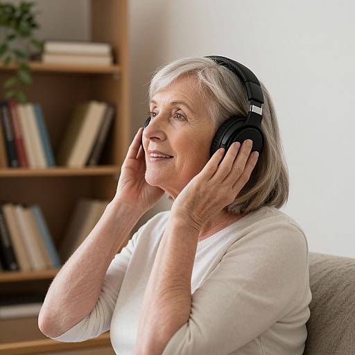 Senior Woman Enjoying Music Indoors