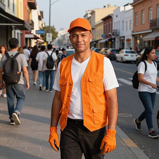 Confident Man in Orange on City Street