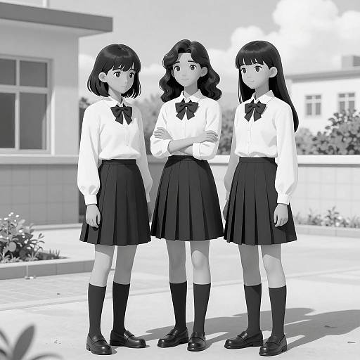 High School Girls in Black and White