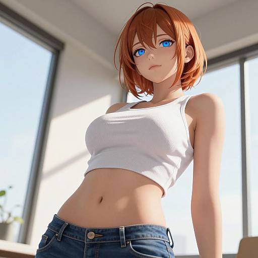 Modern Anime Woman with Striking Blue Eyes