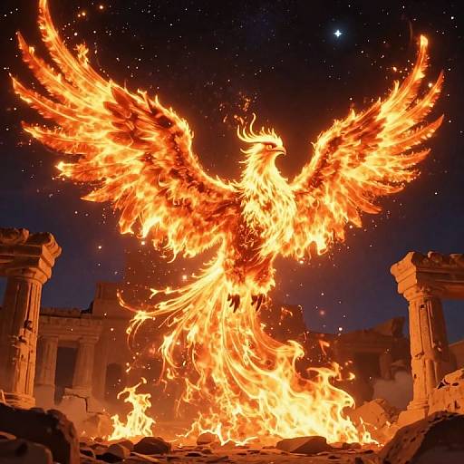Epic Phoenix Rebirth Over Ancient Ruins