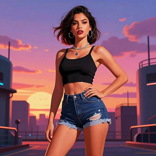 Confident Woman at Sunset in Urban Setting