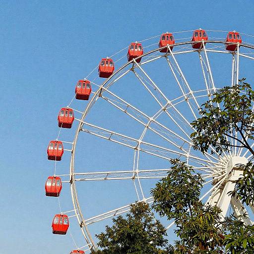 Red Cabin Ferris Wheel on Clear Blue Sky