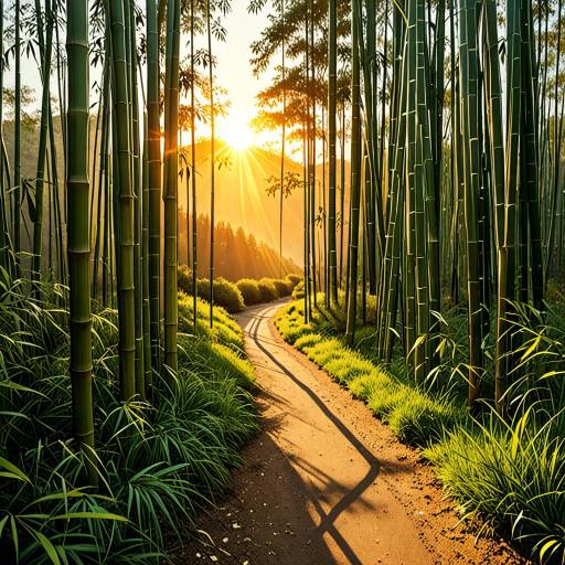 Sunlit Bamboo Forest Pathway