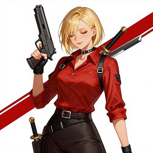 Fierce Blonde Warrior with Weapons