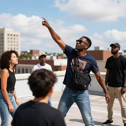 Energetic Rooftop Dance and Cityscape
