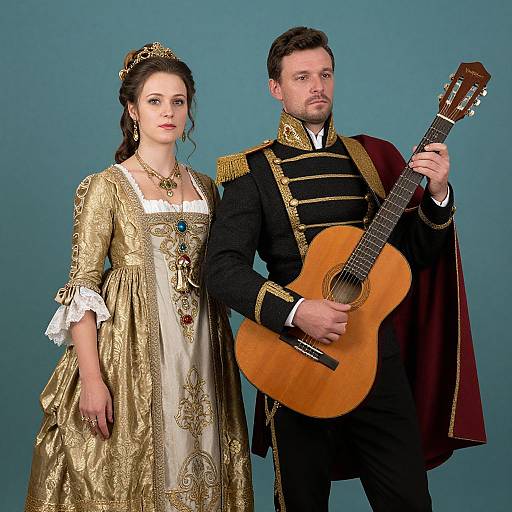 Elegant Historical Figures with Guitar