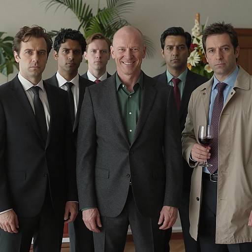 Men in Formal Attire in Dim Room