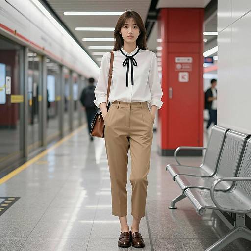 Stylish Asian Woman in Subway Station
