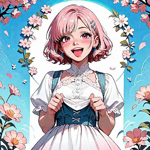 Asahina Laughing in Pink Dress