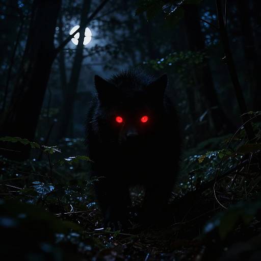 Haunting Red-Eyed Beast in Darkness