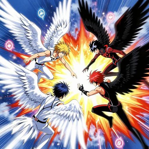Winged Male Anime Characters Aerial Battle