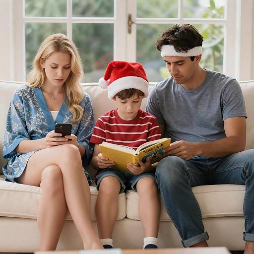 Cozy Family Reading on Cream Couch