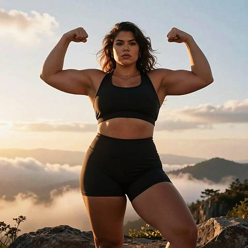 Giga Chad Woman on Mountain Sunrise