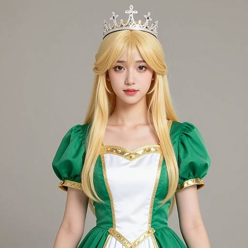 Blonde Girl in Regal Green Dress