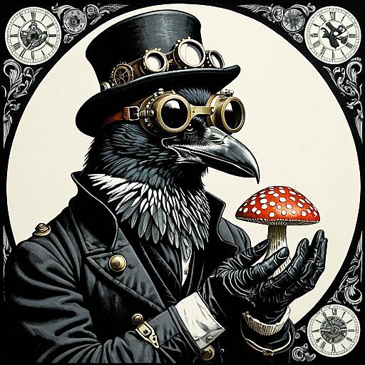 Surreal Crow with Steampunk Goggles