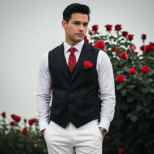 Man in Formal Suit with Red Rose