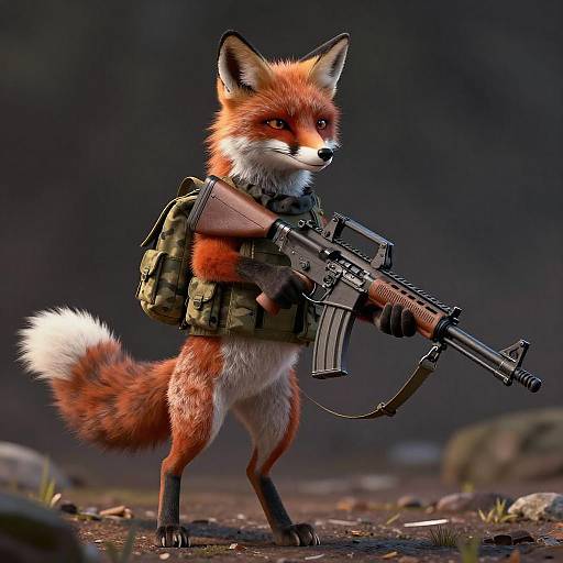 Tactical White-Tipped Fox with Rifle