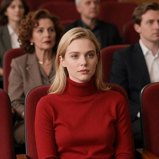 Blonde Woman in Red Theater Setting
