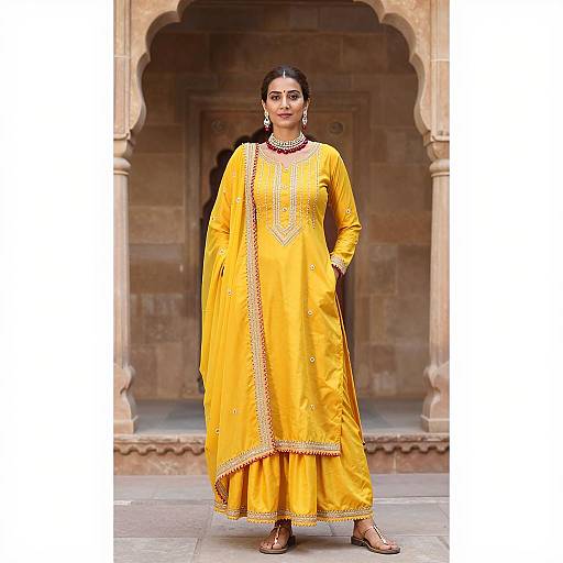 Elegant Yellow Sharara in Traditional Setting