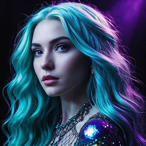 Ethereal Woman with Aqua Hair and Amethyst Eyes