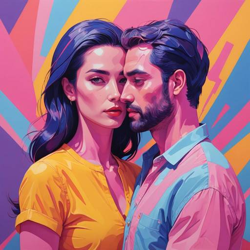 Vibrant Pop Art Couple Embrace