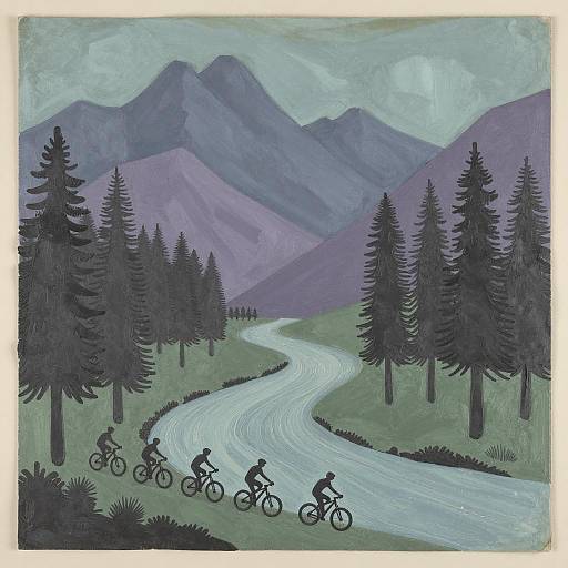 Vintage Mountain Landscape with Bikers