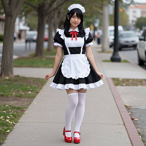 Pizza Hut Maid Costume on Sidewalk