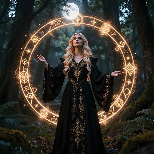 Blonde Witch in Mystical Forest