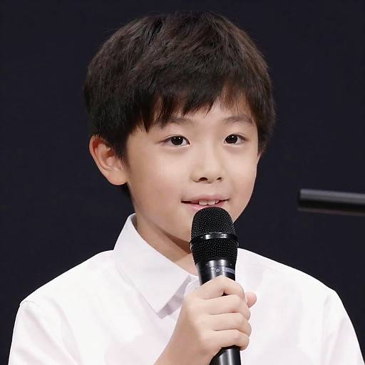 Young Boy Speaking into a Microphone