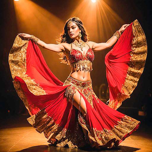 Vibrant Golden Red Belly Dancer Costume