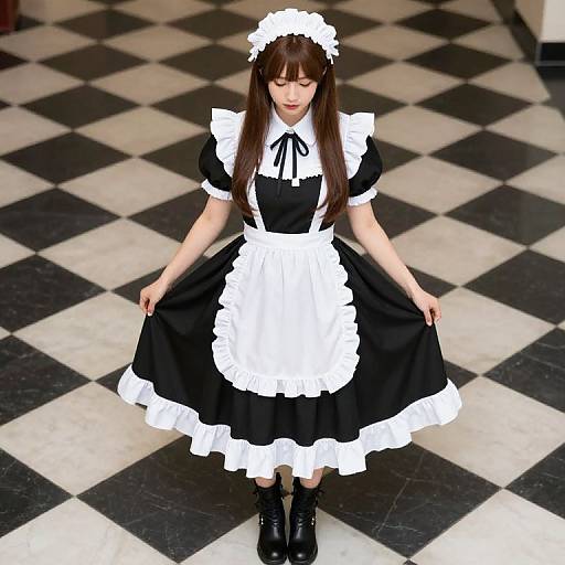 Woman in Black and White Dress