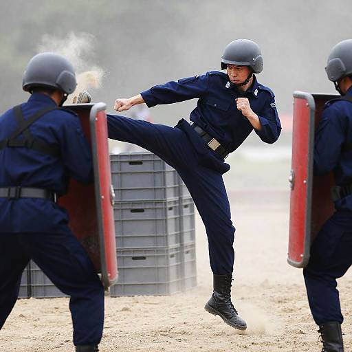 Intense Mid-Air Action of Soldiers
