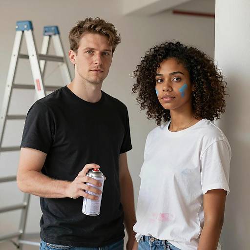 Couple with Spray Paint and Face Paint Indoors